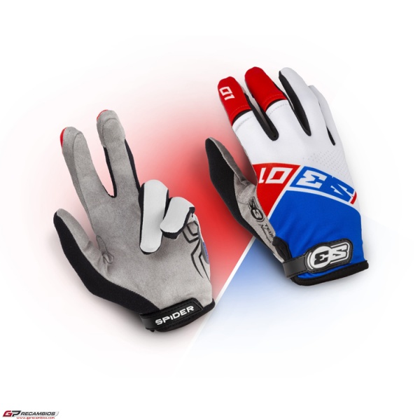 Guantes Spider S3 Parts BLANCO AZUL ROJO